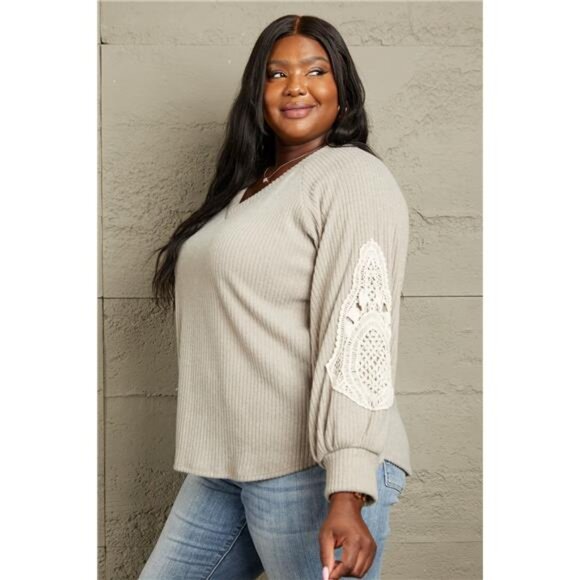 Sew In Love Full Size Lace Patch Detail Sweater - Picture 3 of 9